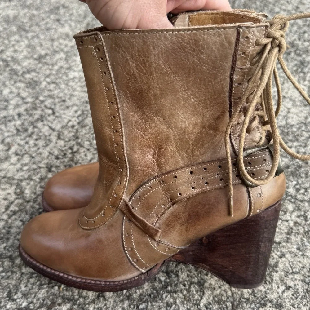 Bed Stu Cobbler Anthropologie Melinda Women 6 Lace Back Brown Distressed Leather